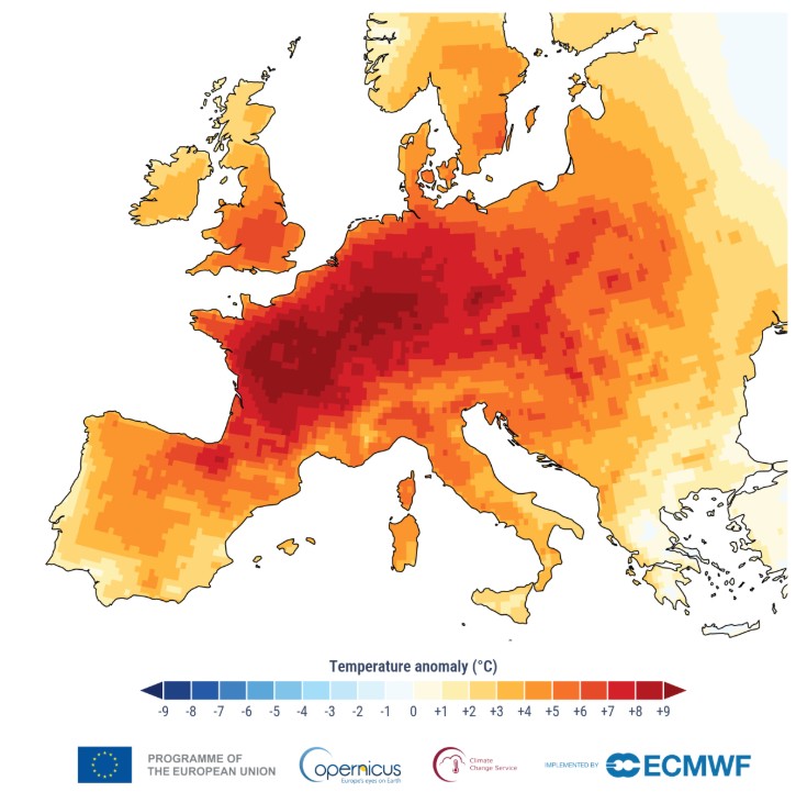 Map showing temperature anomaly